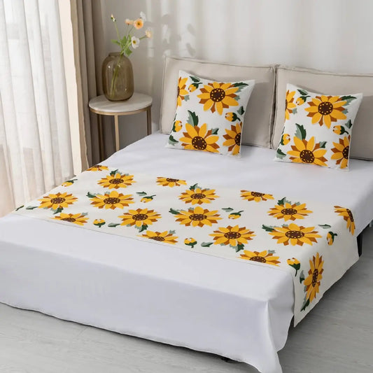 Piecera Bordada Girasoles Redondo + 2 Fundas