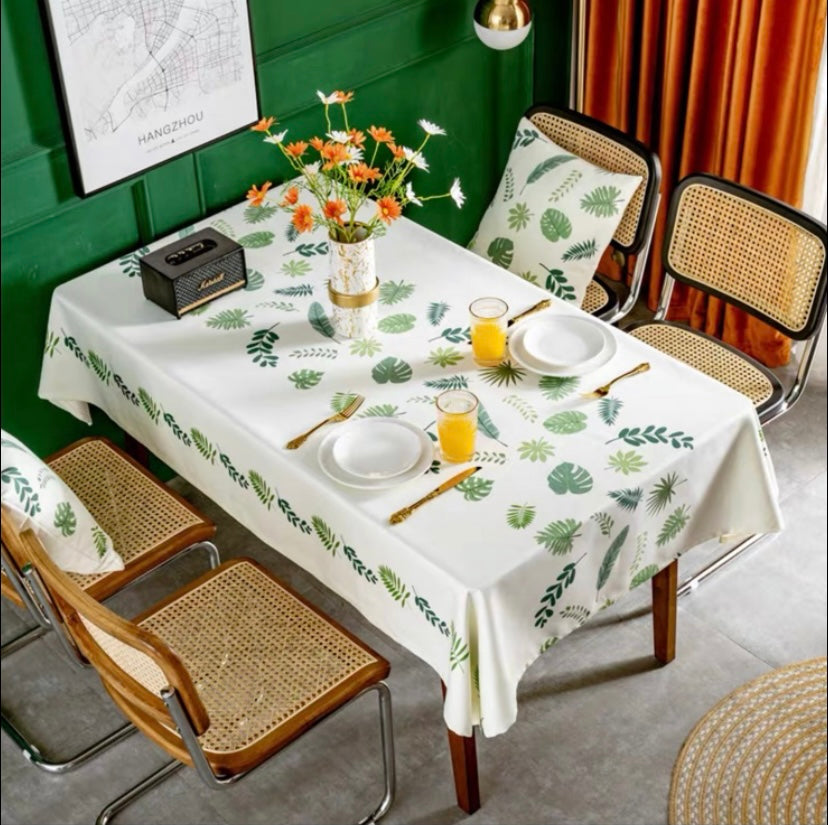 Mantel Impermeable de Hojas Blanco con Verde